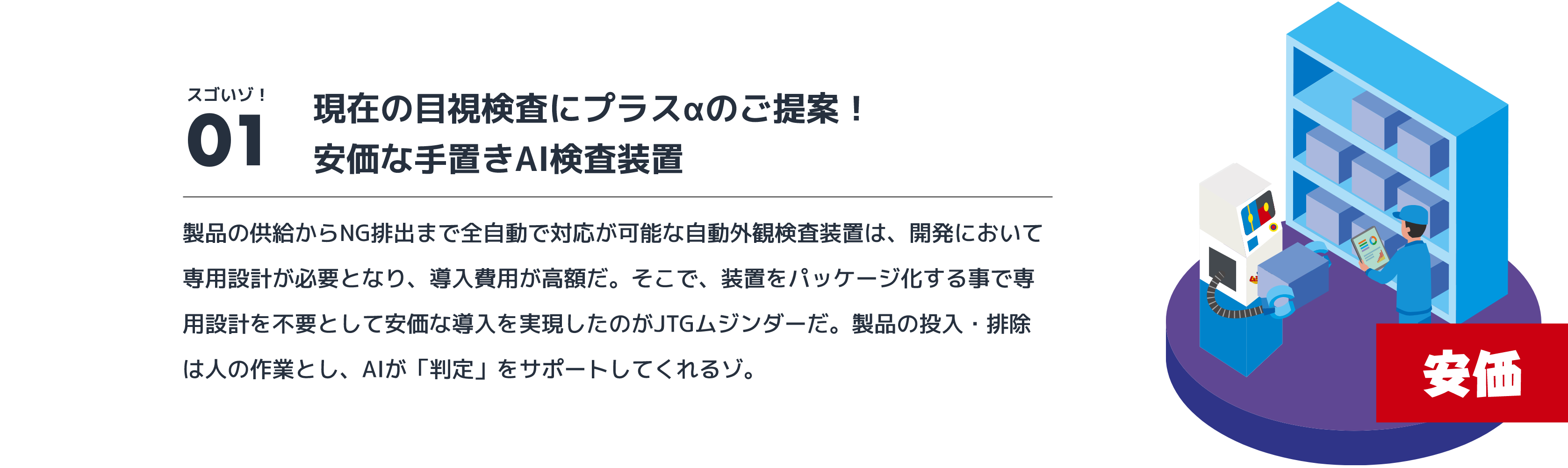 現在の目視検査にプラスαのご提案！安価な手置きAI検査装置